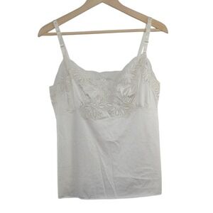 Vtg 70s Nylon Shadowline Ivory Lace Babydoll Camisole Top‎ Women's 36 Large EUC